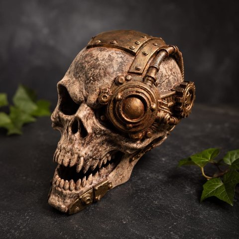 Hand painted steampunk skull, fresh from the workshop