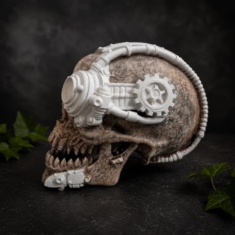 Steampunk skull mid painting